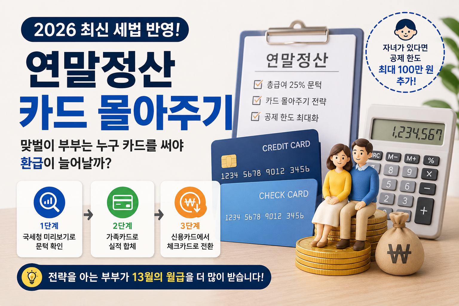2026 연말정산 카드 몰아주기 맞벌이 부부 절세 전략