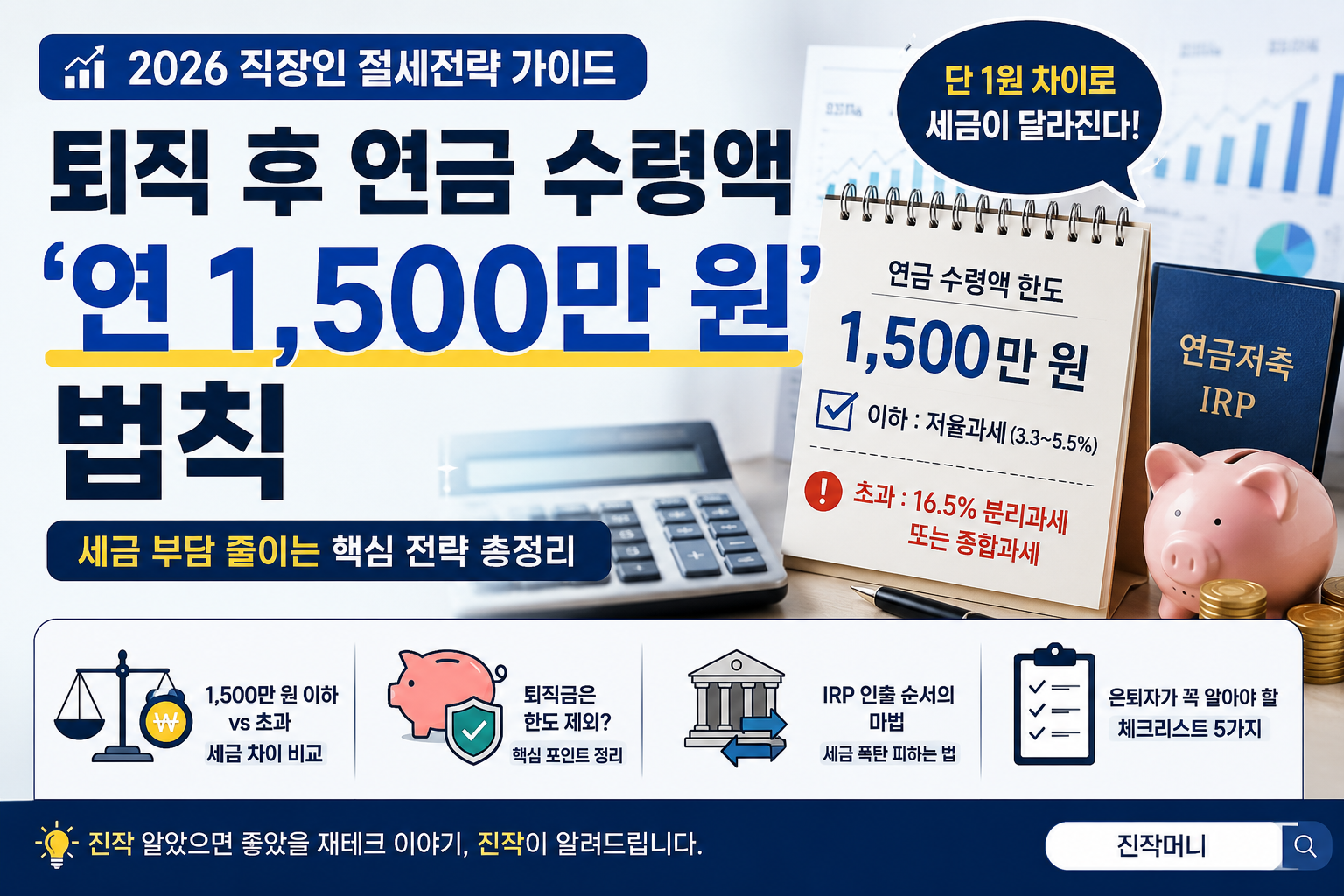 연금 1500만원 법칙 퇴직 후 IRP 및 연금저축 세금 부담 줄이는 핵심 절세 전략 대표 이미지